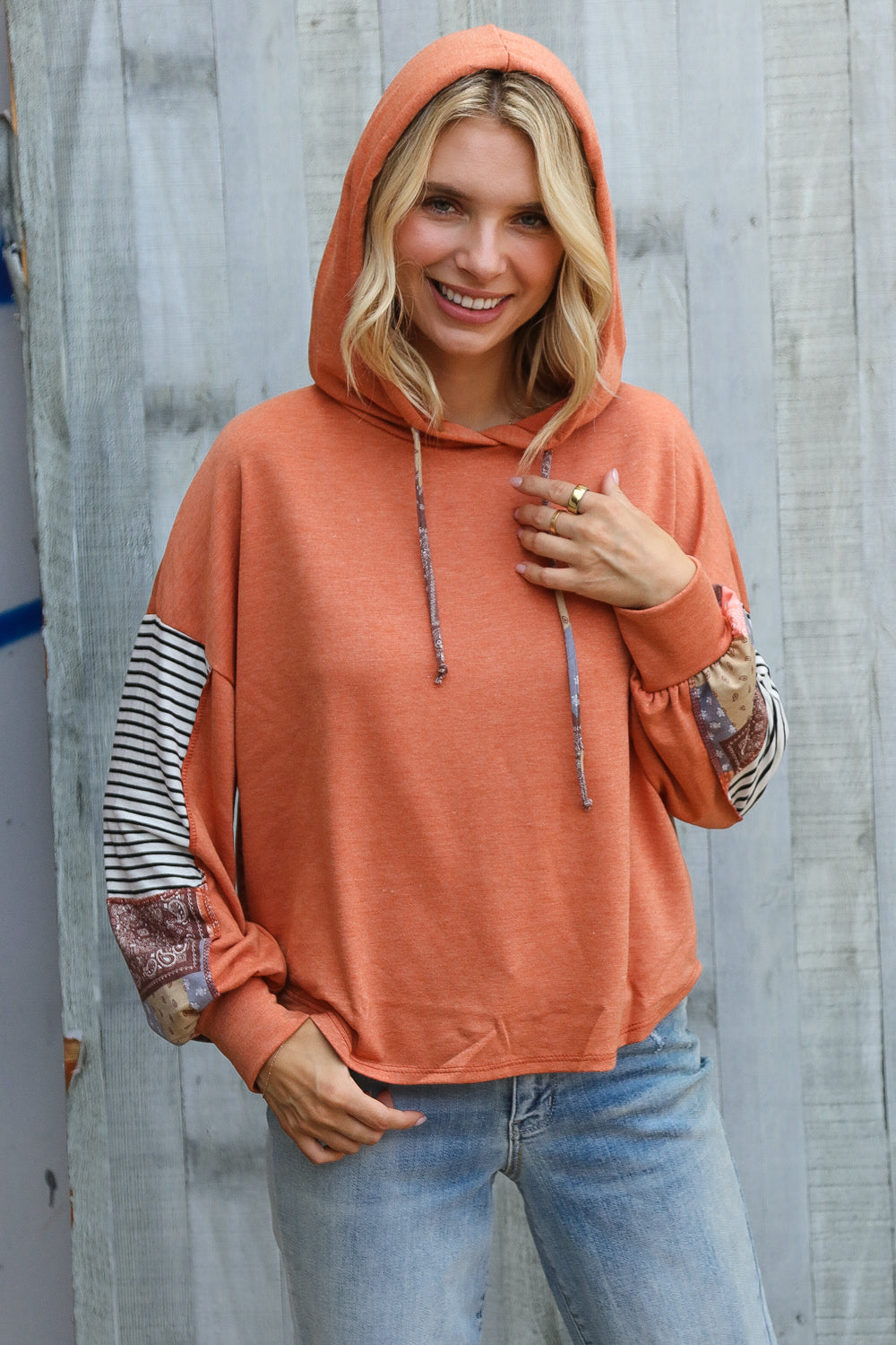 Patch Me Later Rust French Terry High Low Hoodie