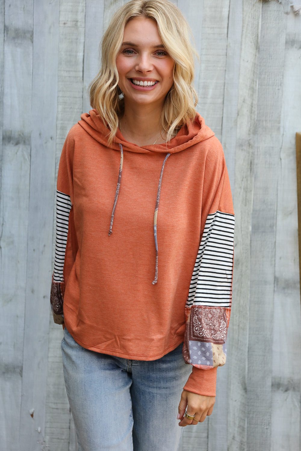 Patch Me Later Rust French Terry High Low Hoodie