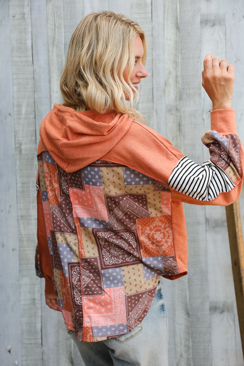 Patch Me Later Rust French Terry High Low Hoodie