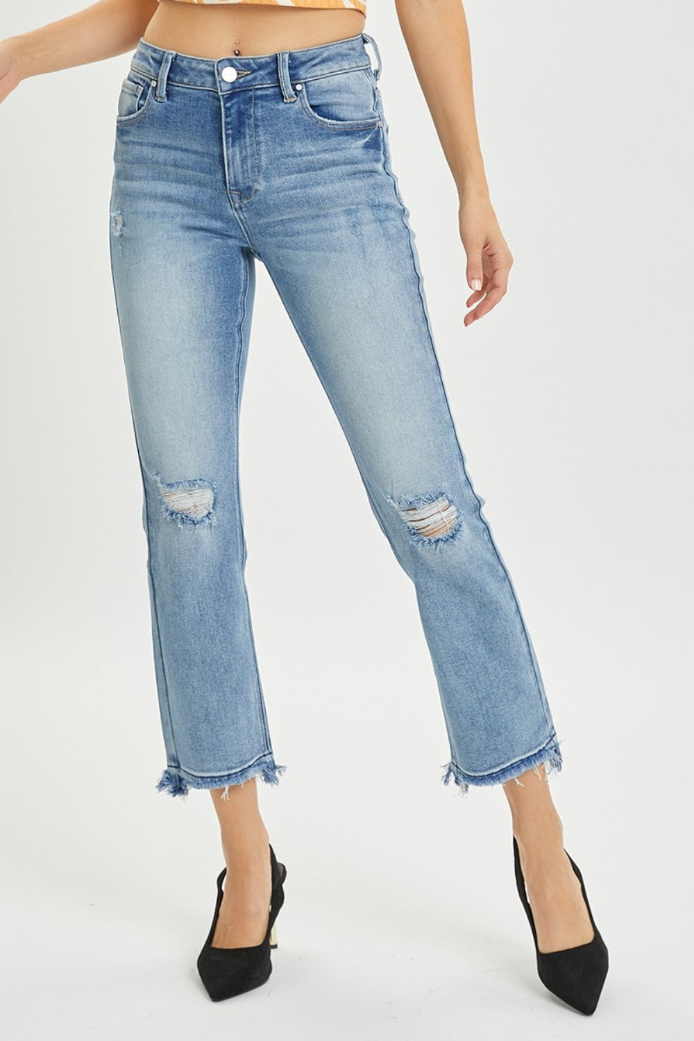 RISEN Full Size High Rise Distressed Cropped Straight Jeans - Shop All Around Divas