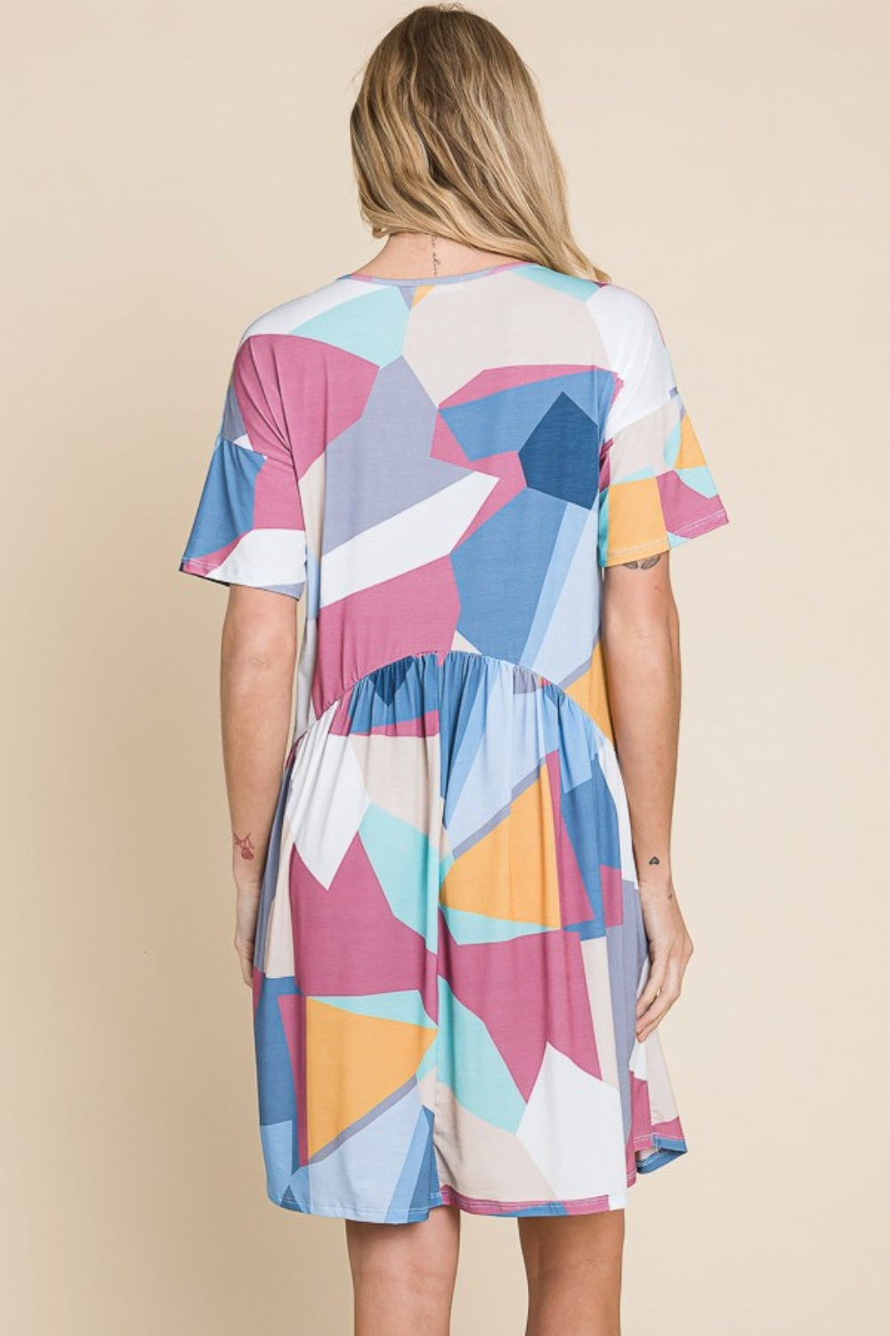 BOMBOM Ruched Color Block Short Sleeve Dress - Shop All Around Divas