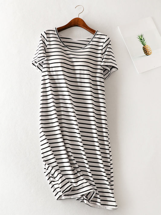 Striped Round Neck Short Sleeve Dress - 4 Colors - Shop All Around Divas