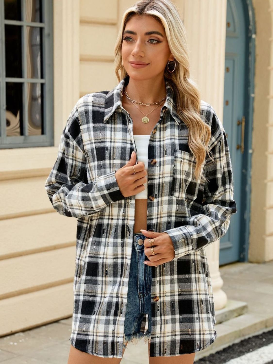 Plaid Button Up Long Sleeve Shirt - 4 Styles Trendsi