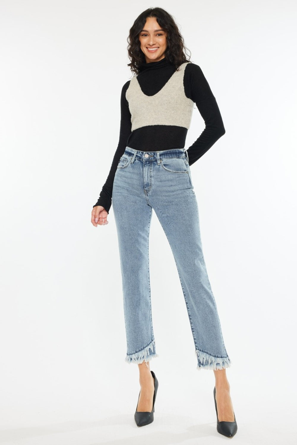 Kancan Raw Hem High Rise Straight Jeans Trendsi