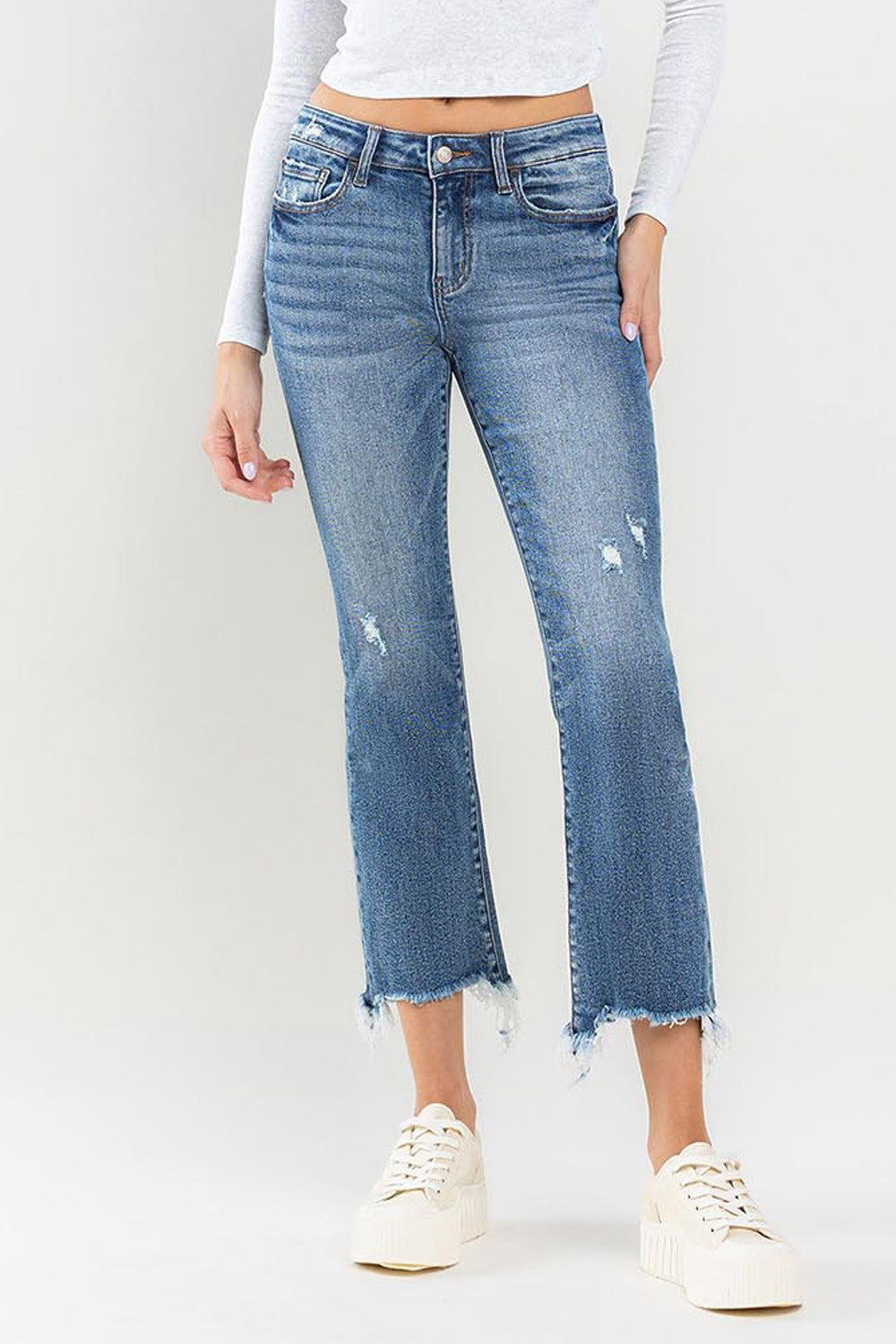 Lovervet Mid Rise Frayed Hem Jeans - Shop All Around Divas