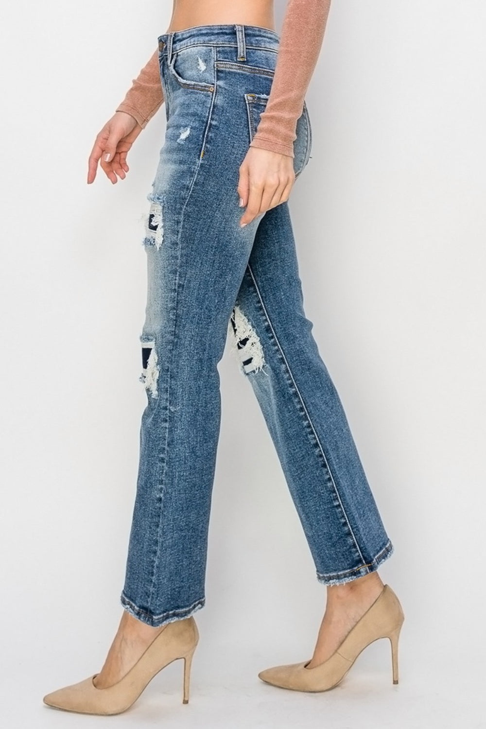 Risen Full Size High Rise Distressed Ankle Flare Jeans Trendsi