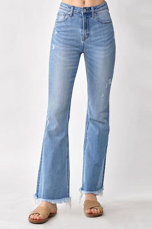 RISEN High Rise Frayed Hem Bootcut Jeans - Shop All Around Divas