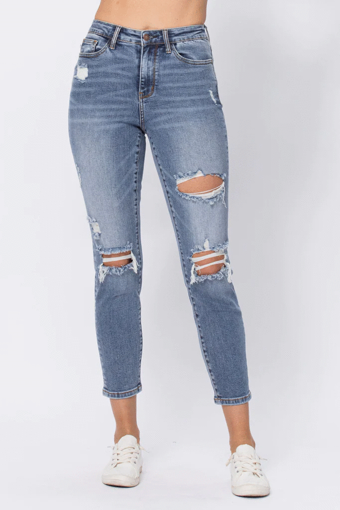 Bradyn Hi-Rise Destroyed Slim Fit Jeans by Judy Blue - Shop All Around Divas