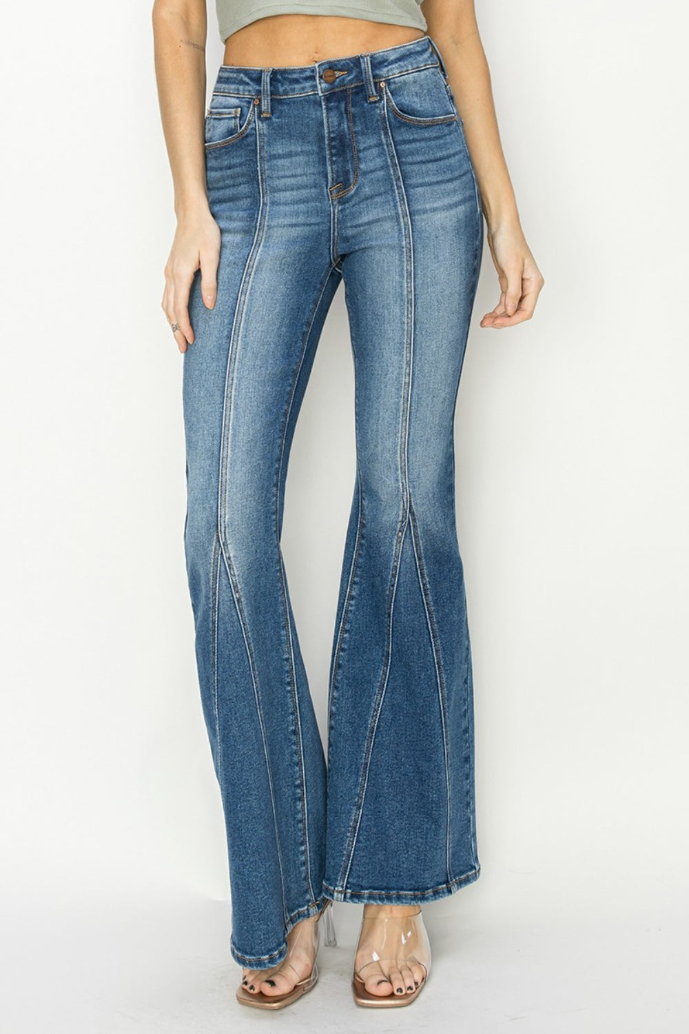 RISEN Full Size High Rise Front Seam Detailed Flare Jeans - Shop All Around Divas