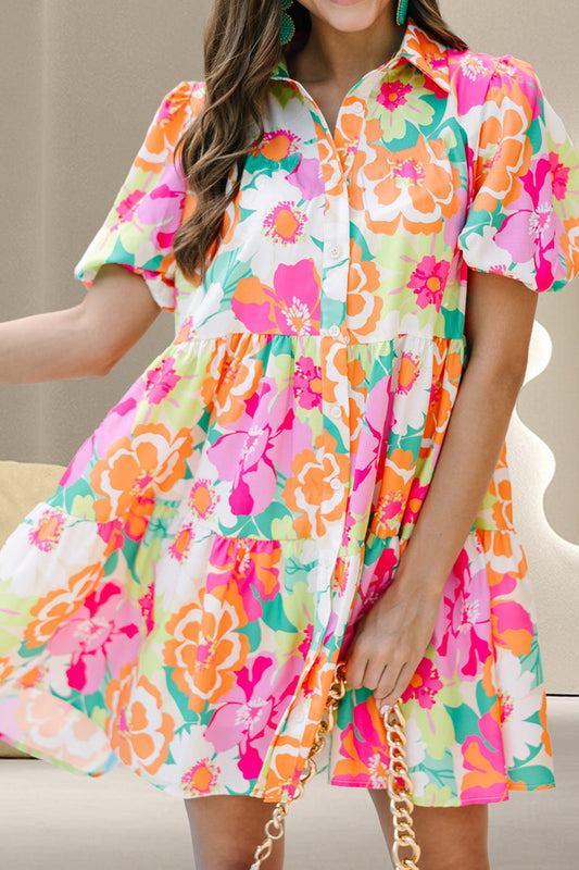 Tiered Printed Short Sleeve Mini Dress - Shop All Around Divas