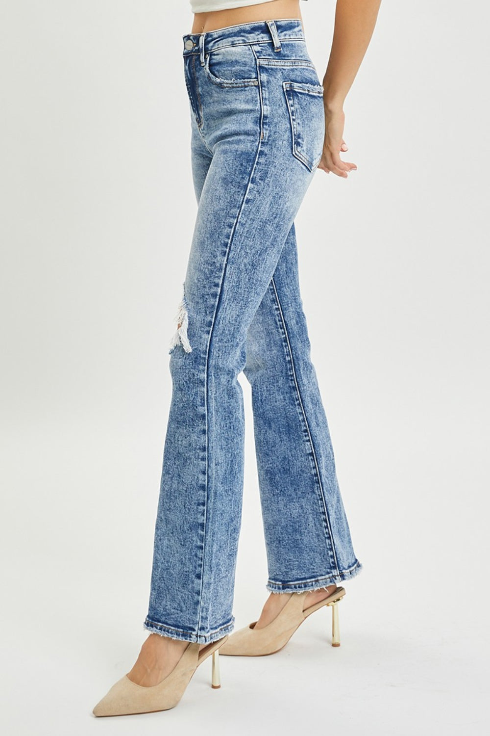 RISEN Full Size High Rise Distressed Flare Jeans - Shop All Around Divas