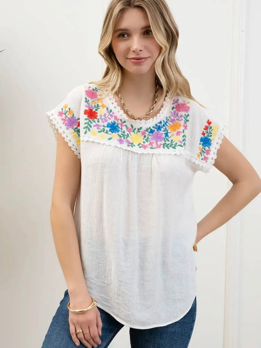 Renee Floral Embroidery Blouse - Shop All Around Divas