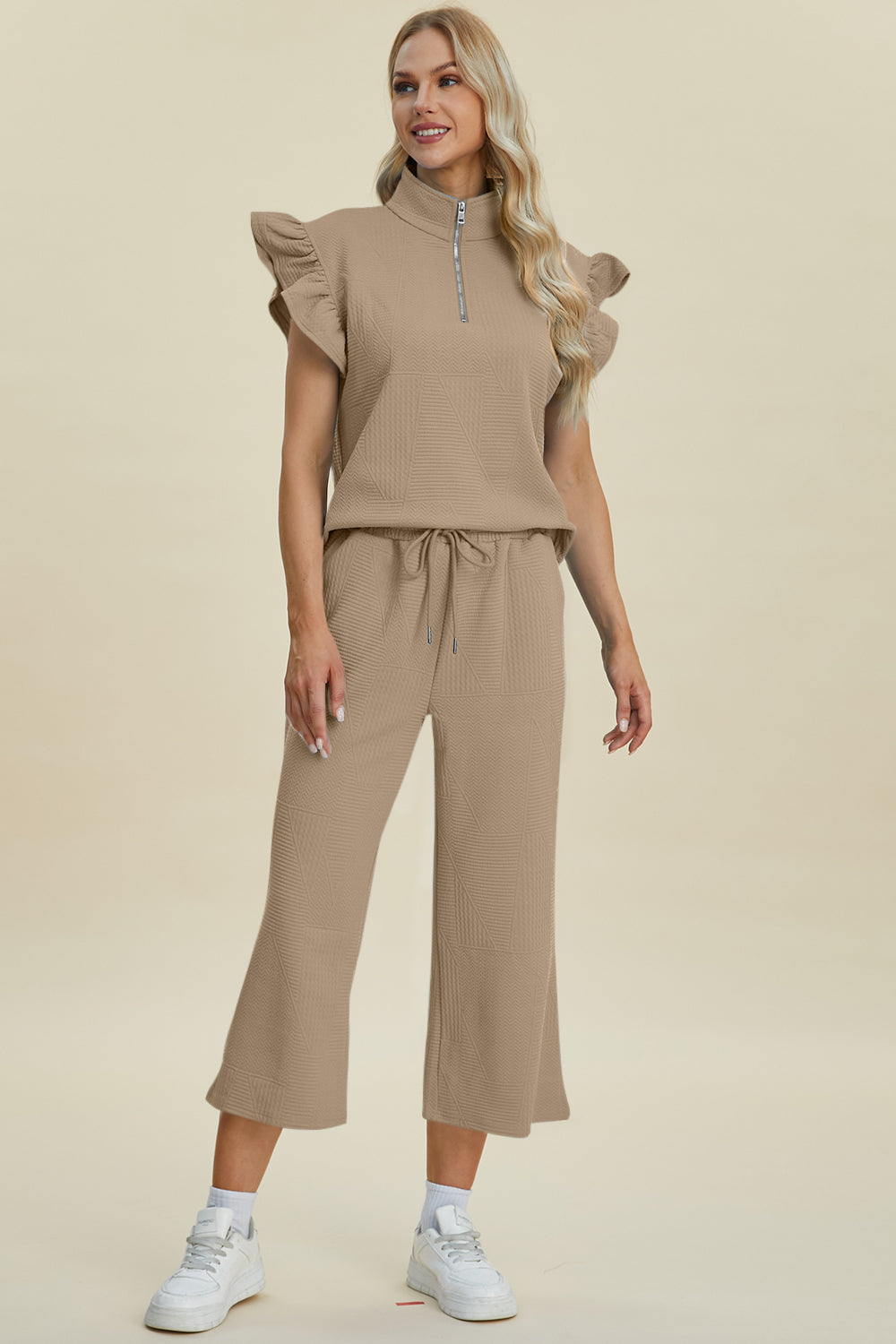 Double Take Texture Ruffle Short Sleeve Top and Wide Leg Pants Set - 5 Colors Trendsi