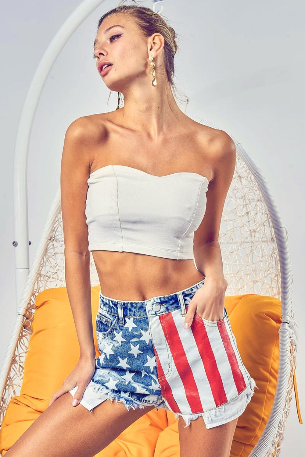 BiBi US Flag Theme Bleached Denim Shorts - Shop All Around Divas