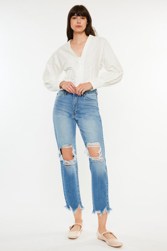 Kancan Distressed Frayed Hem Cropped Jeans - Shop All Around Divas