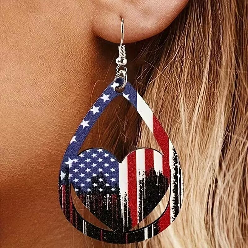 US Flag Pattern Wooden Earrings - Shop All Around Divas