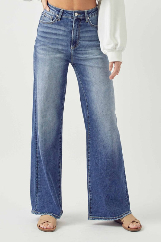 Risen Chillin' On A Dirt Road High Rise Wide Leg Jeans Trendsi