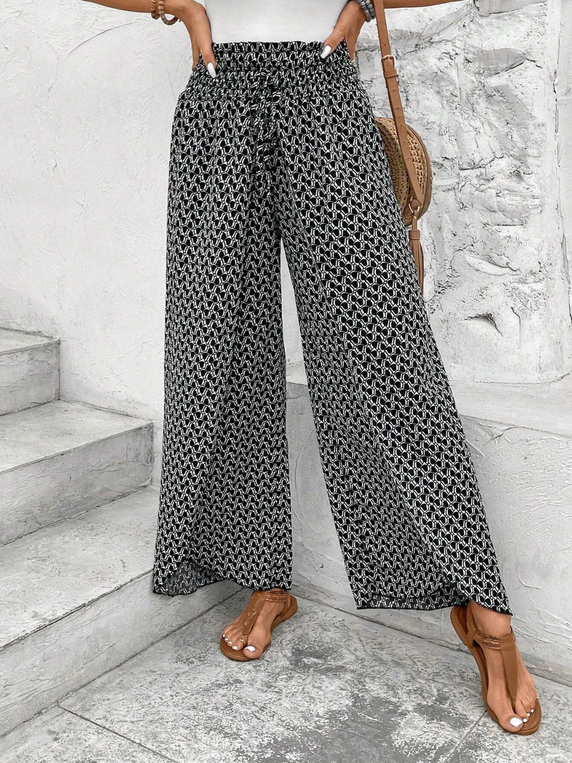 Tied Printed Wide Leg Pants - 5 Colors - Shop All Around Divas