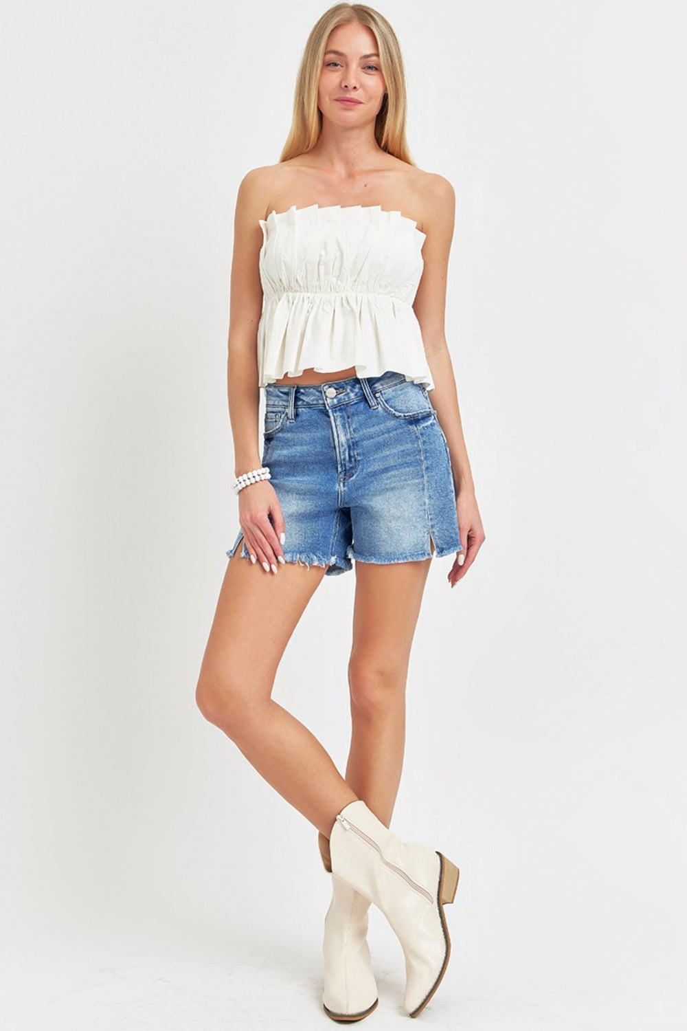 RISEN Front Slit Raw Hem Denim Shorts - Shop All Around Divas