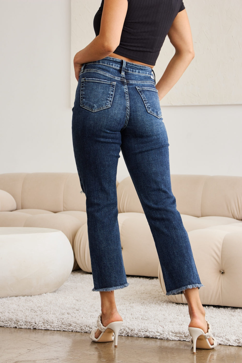 RFM Full Size Tummy Control Distressed High Waist Raw Hem Jeans - Shop All Around Divas