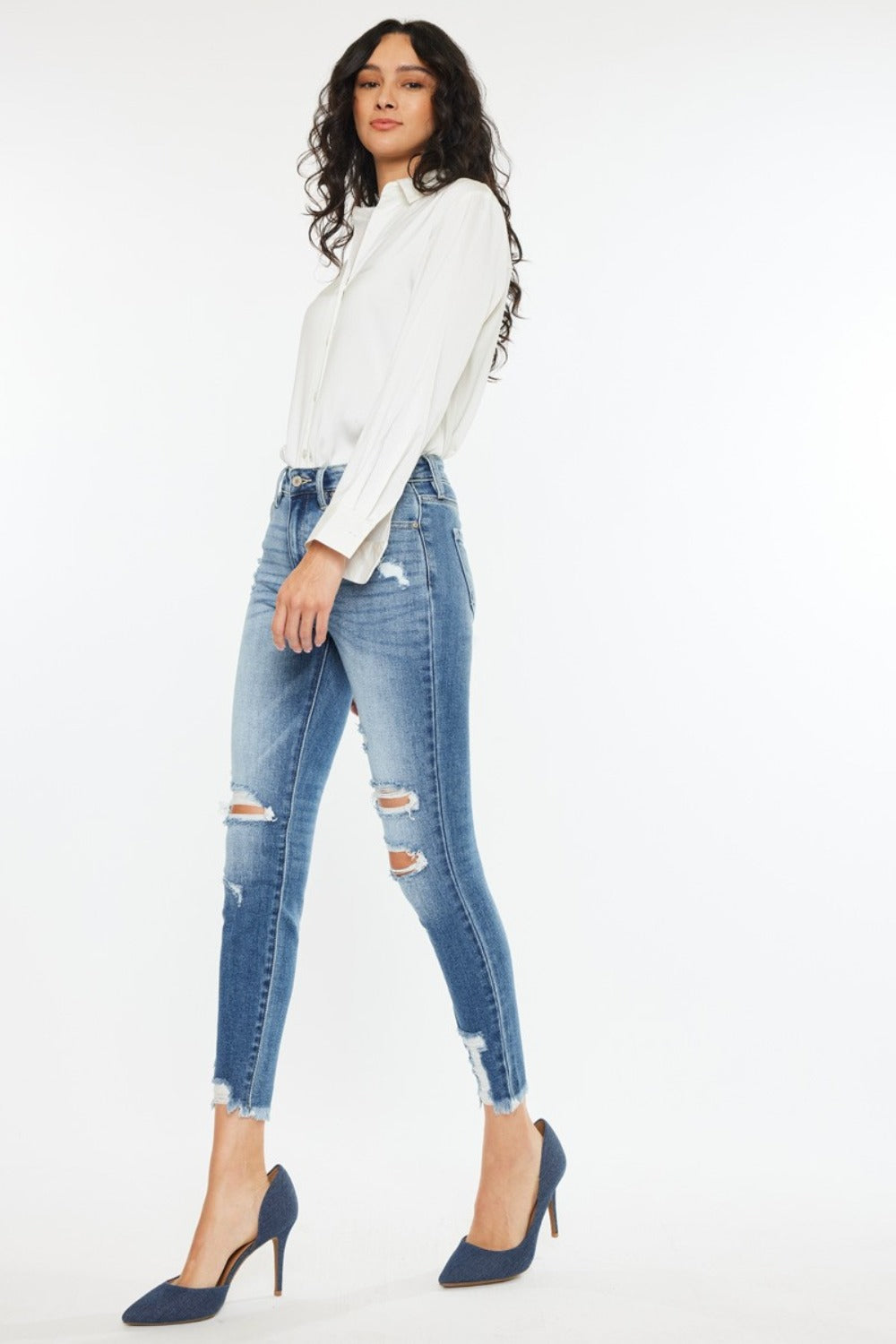 Kancan High Rise Frayed Ankle Skinny Jeans Trendsi