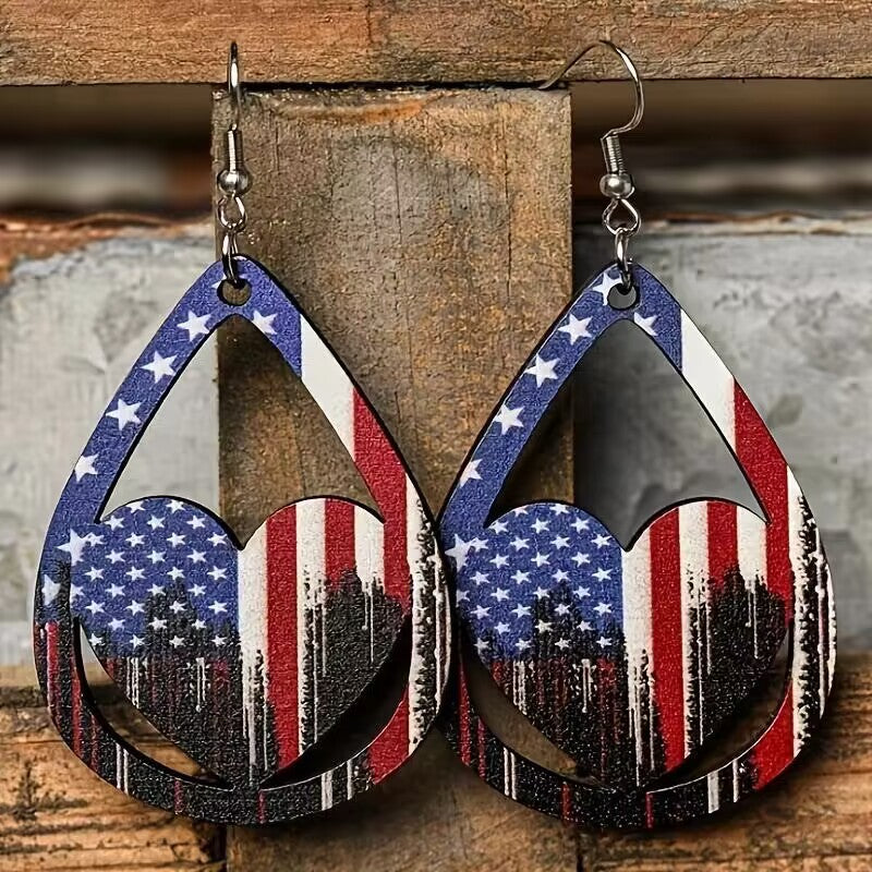 US Flag Pattern Wooden Earrings - Shop All Around Divas