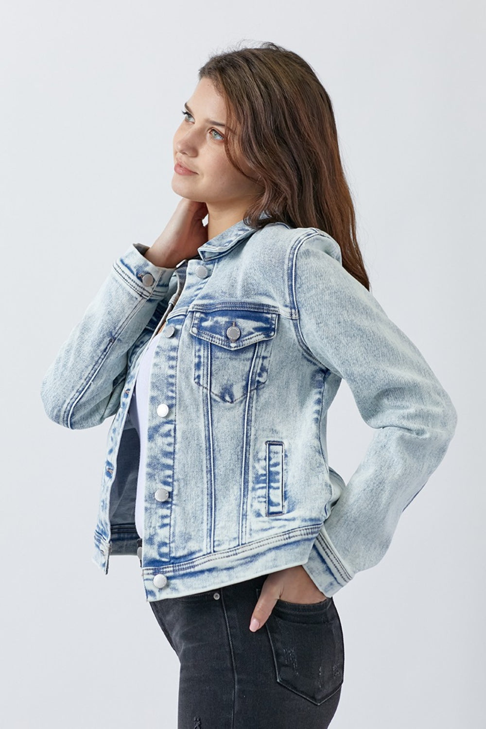 RISEN Button Up Washed Denim Jacket - Shop All Around Divas