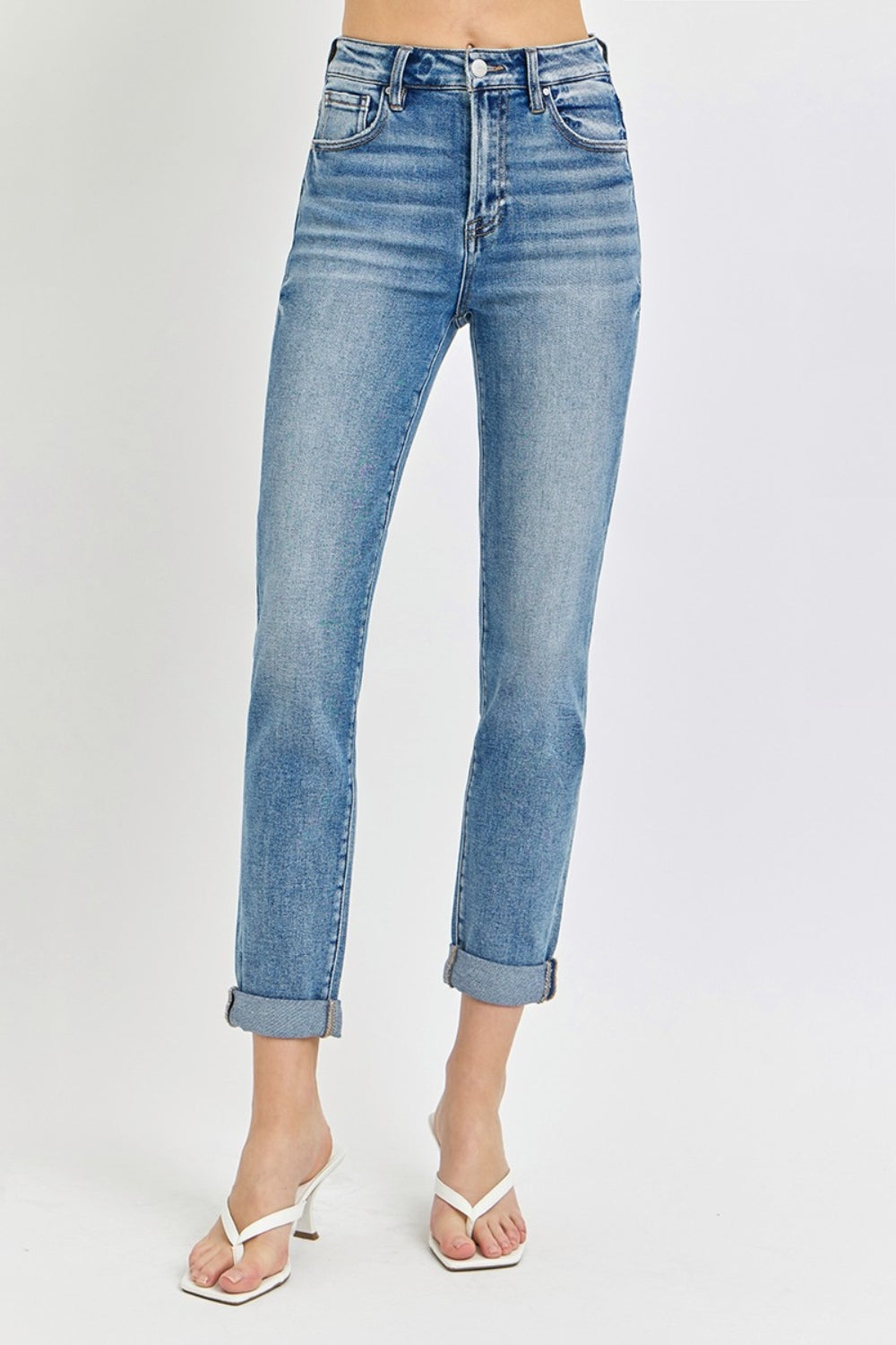 Risen Full Size High Rise Cropped Roll Up Jeans Trendsi