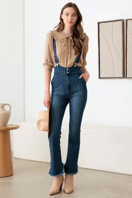 Litz La Striped Stretched Suspender Denim Overalls Trendsi