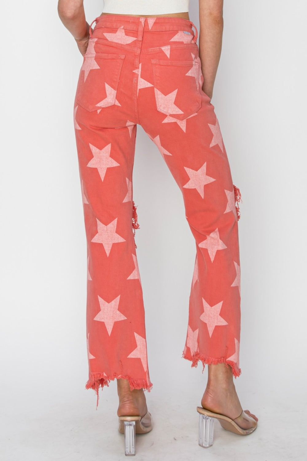 RISEN Full Size Distressed Raw Hem Star Pattern Jeans - Shop All Around Divas