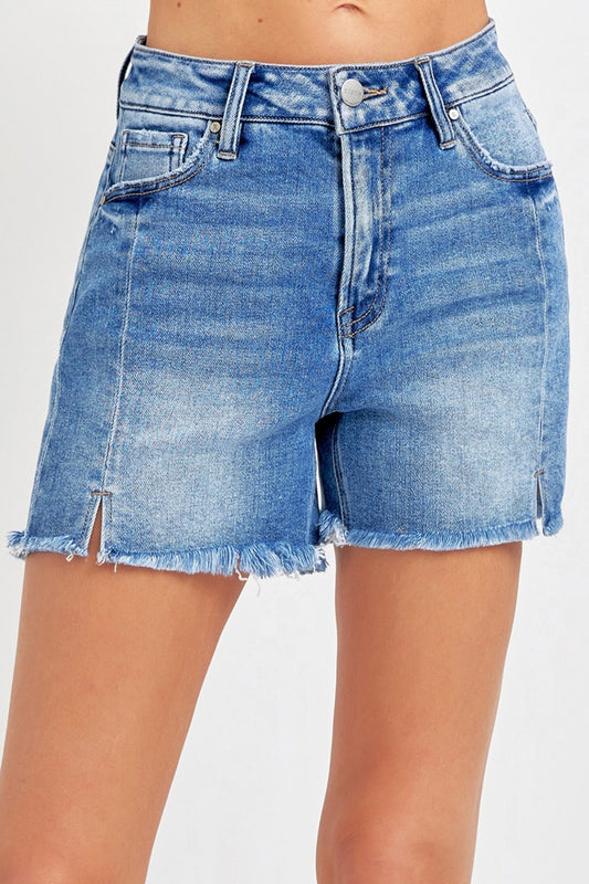 RISEN Front Slit Raw Hem Denim Shorts - Shop All Around Divas