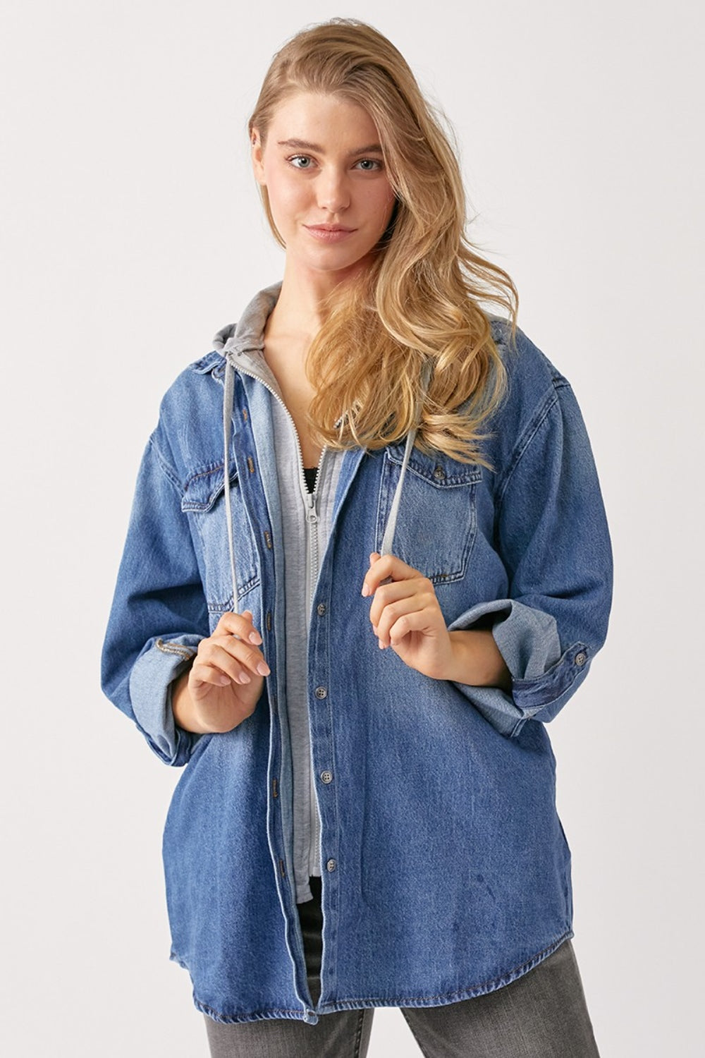 RISEN Zip Up Hooded Denim Shacket - Shop All Around Divas