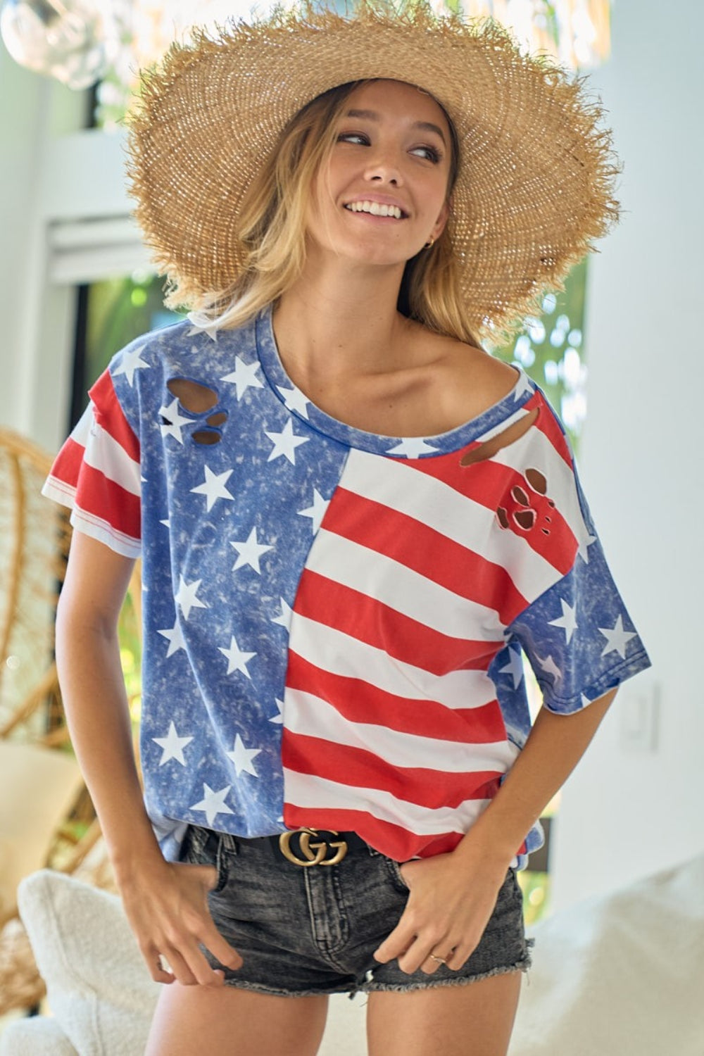 BiBi American Flag Theme Short Sleeve T-Shirt - Shop All Around Divas