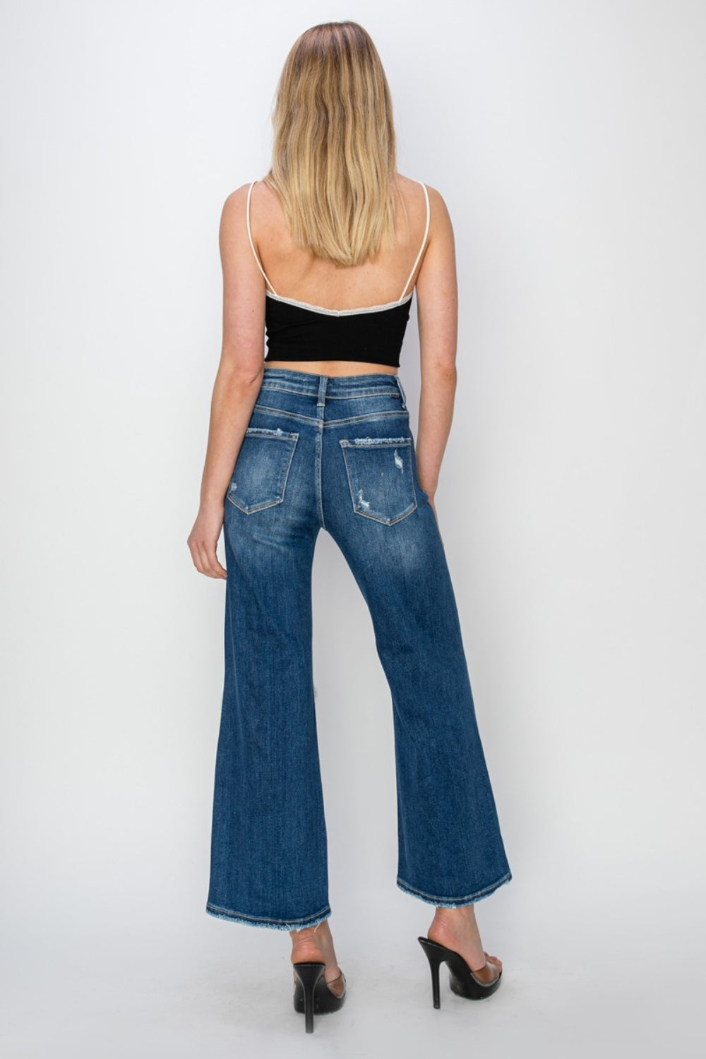 Risen Full Size High Rise Patch Detailed Wide Leg Crop Jeans Trendsi