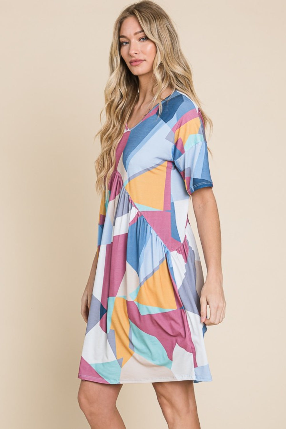 BOMBOM Ruched Color Block Short Sleeve Dress - Shop All Around Divas