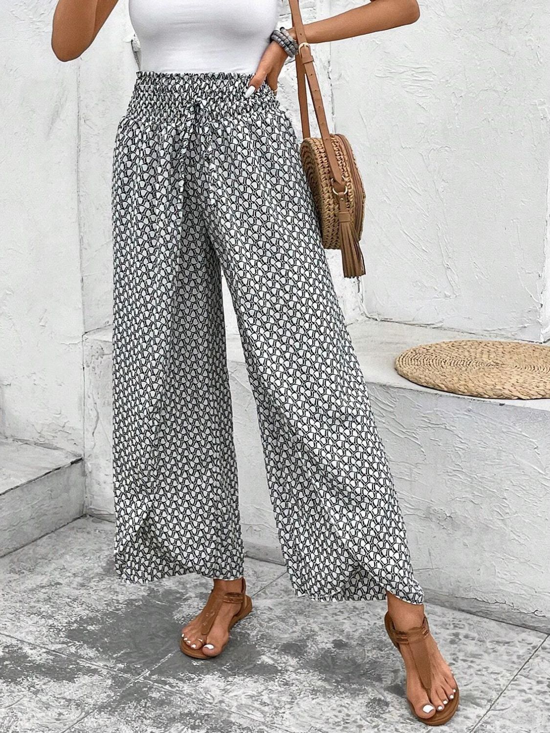 Tied Printed Wide Leg Pants - 5 Colors - Shop All Around Divas