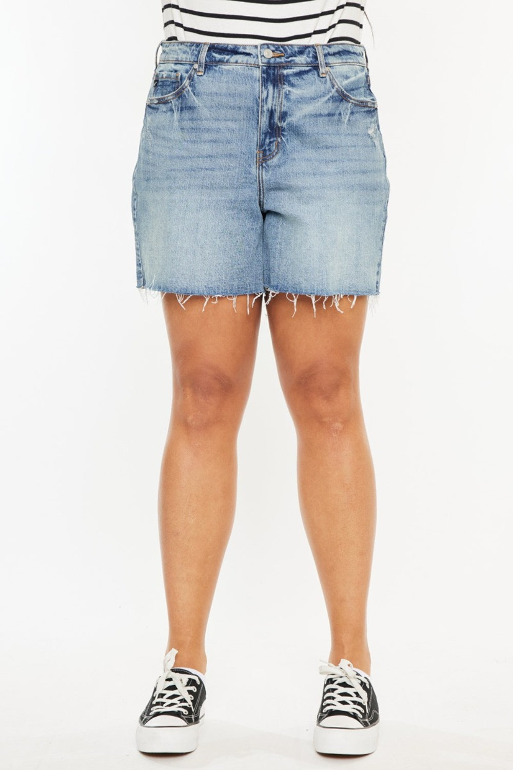 Kancan Full Size Raw Hem High Waist Denim Shorts - Shop All Around Divas