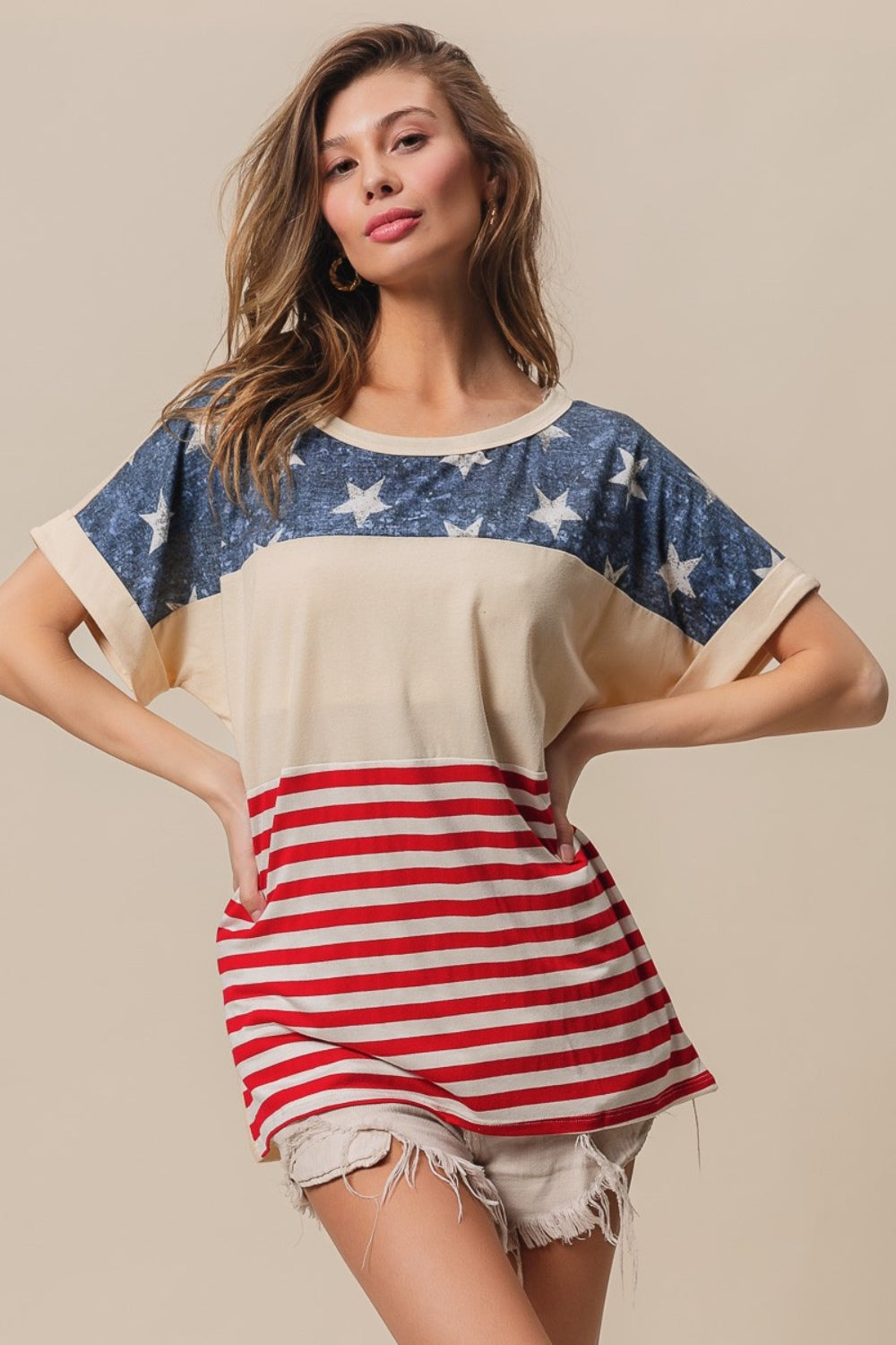 BiBi American Flag Theme Short Sleeve T-Shirt - Shop All Around Divas