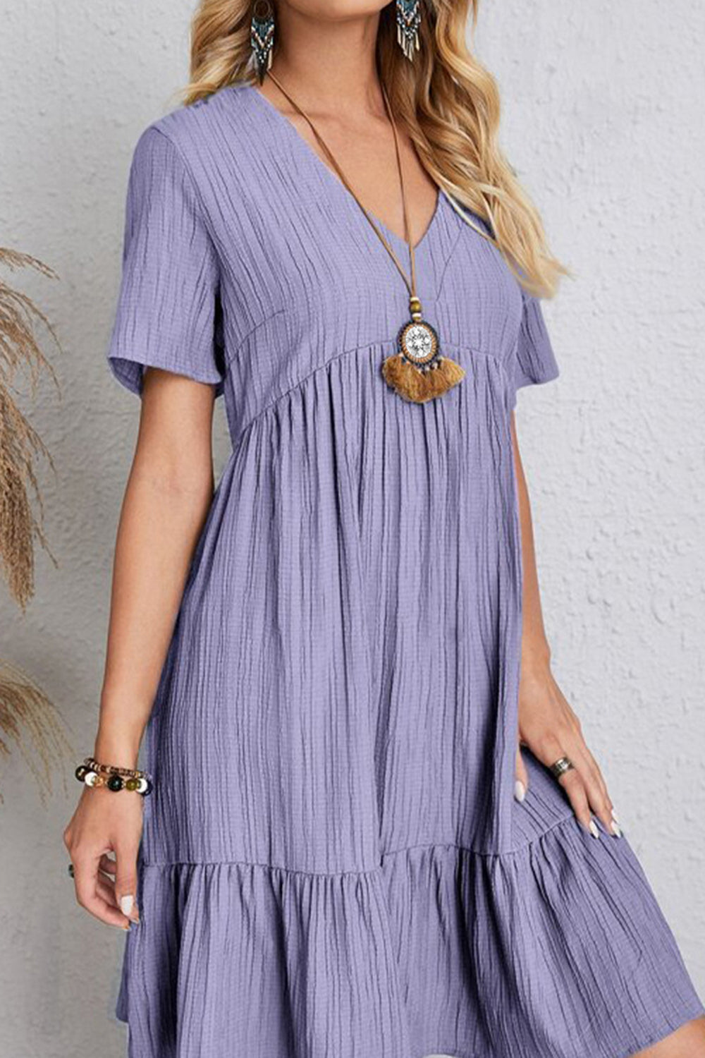 Full Size Ruched V-Neck Short Sleeve Dress - 7 Colors - Shop All Around Divas