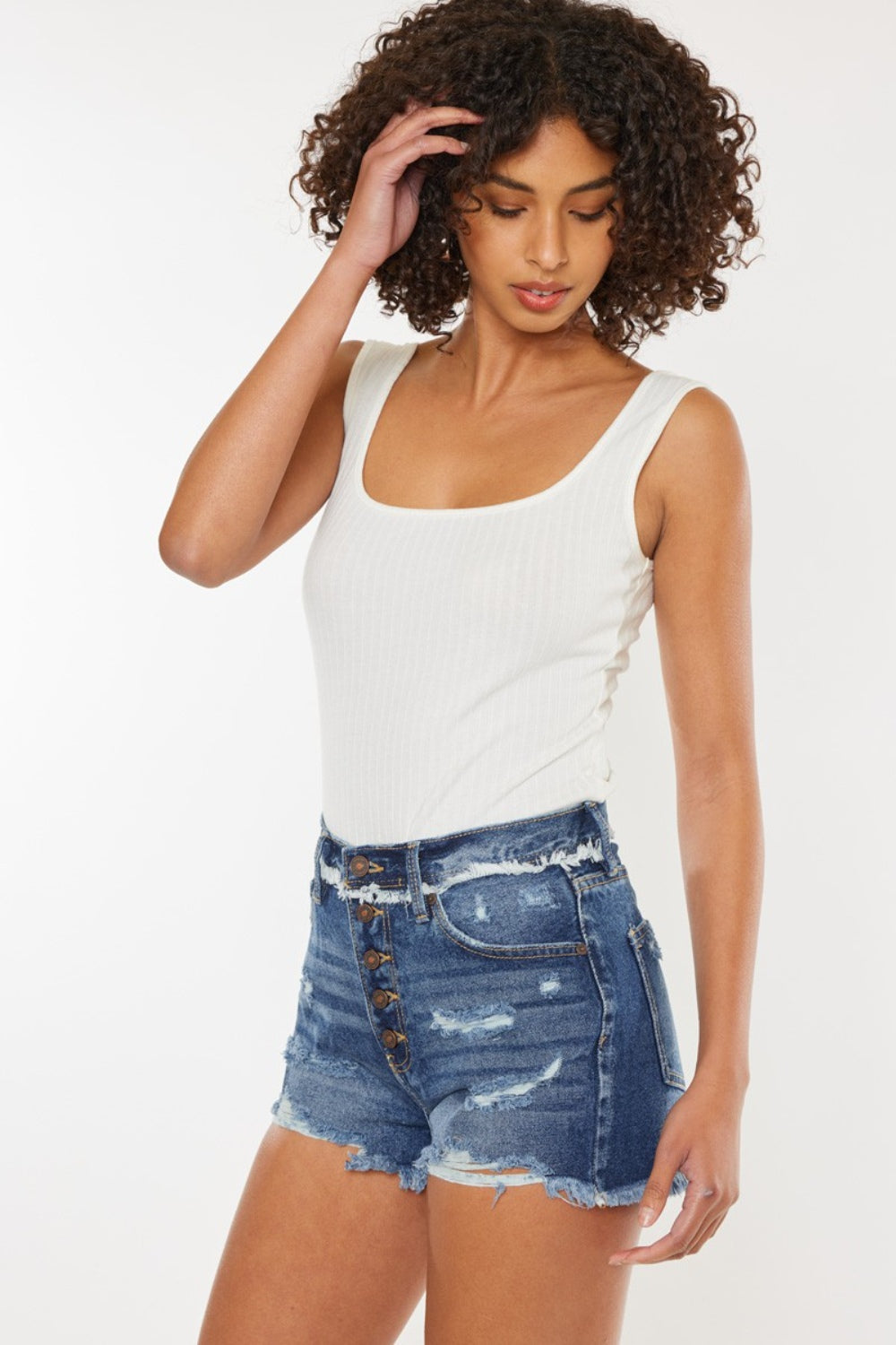 Kancan Distressed Button Fly Denim Shorts - Shop All Around Divas