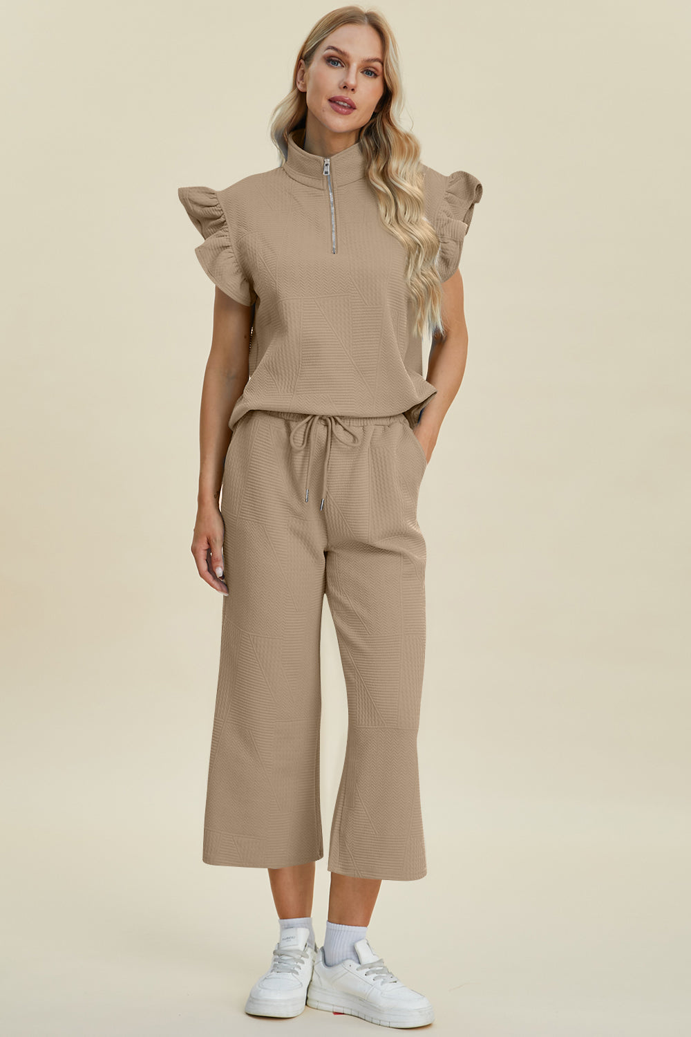 Double Take Texture Ruffle Short Sleeve Top and Wide Leg Pants Set - 5 Colors Trendsi