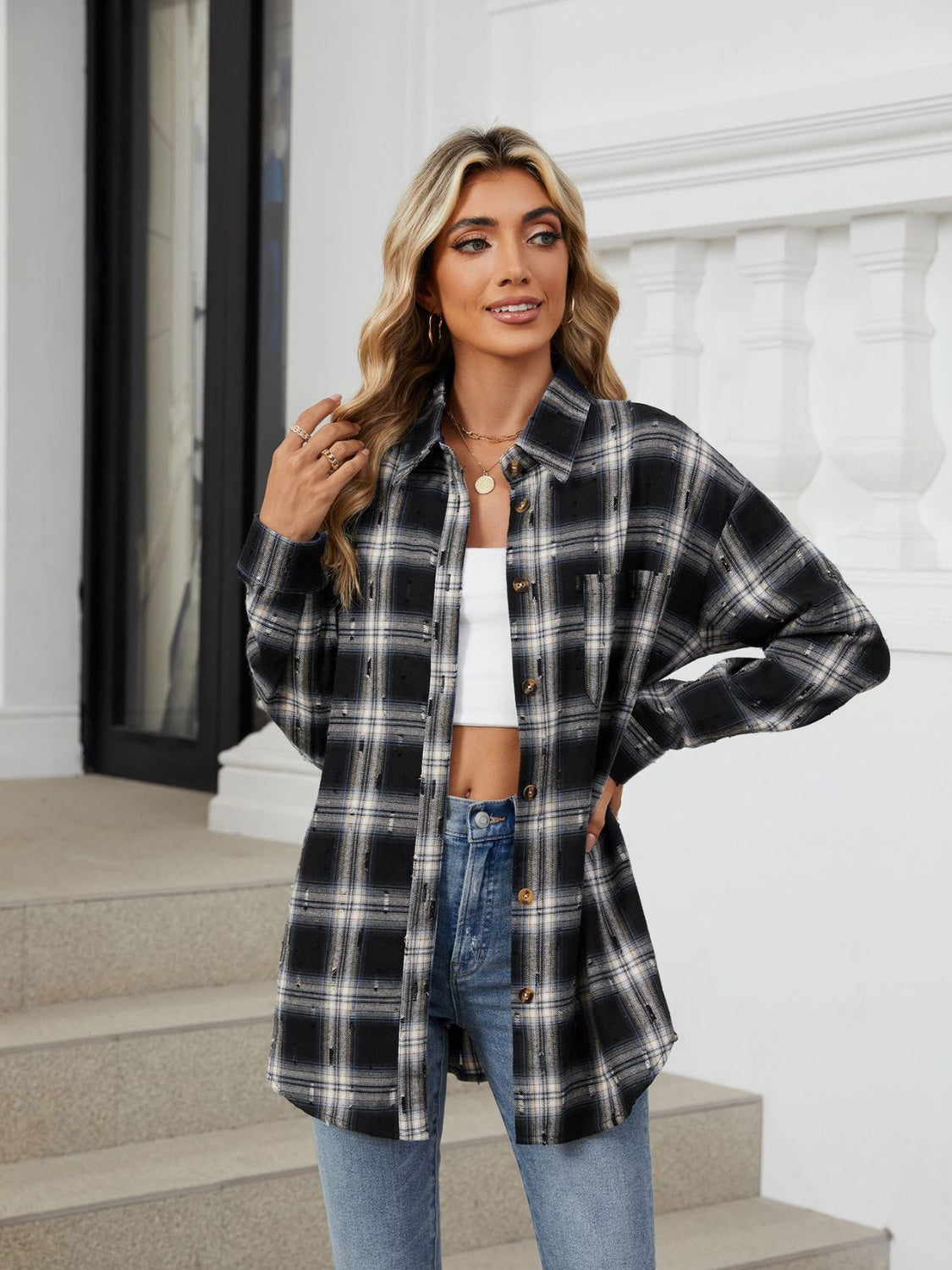 Plaid Button Up Long Sleeve Shirt - 4 Styles Trendsi