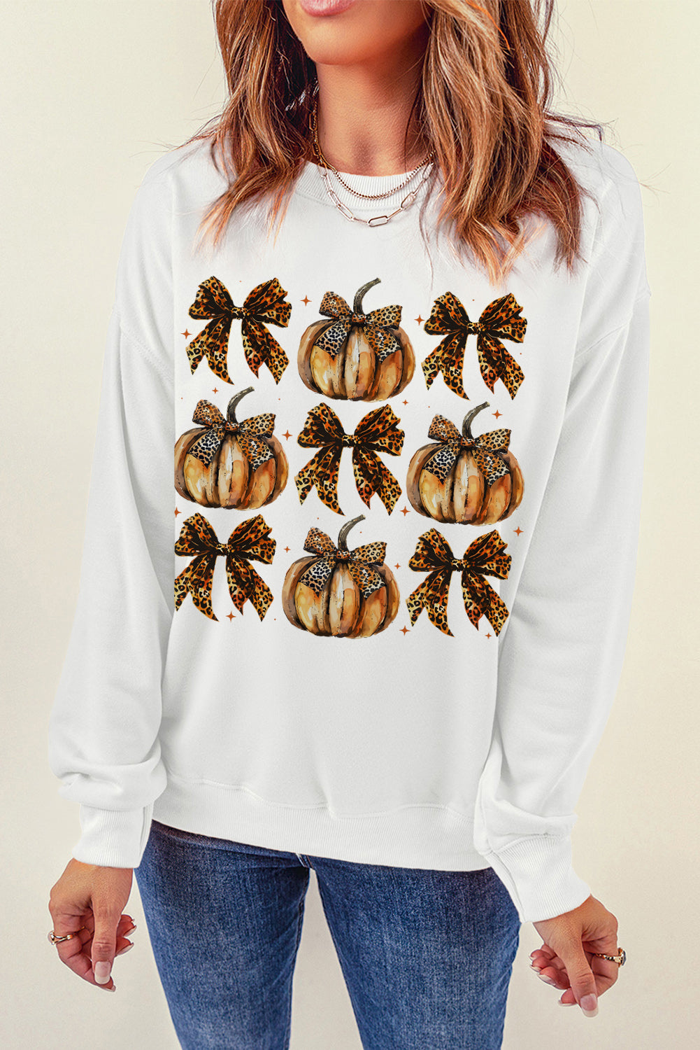 Pumpkin & Bow Graphic Long Sleeve Sweatshirt Trendsi