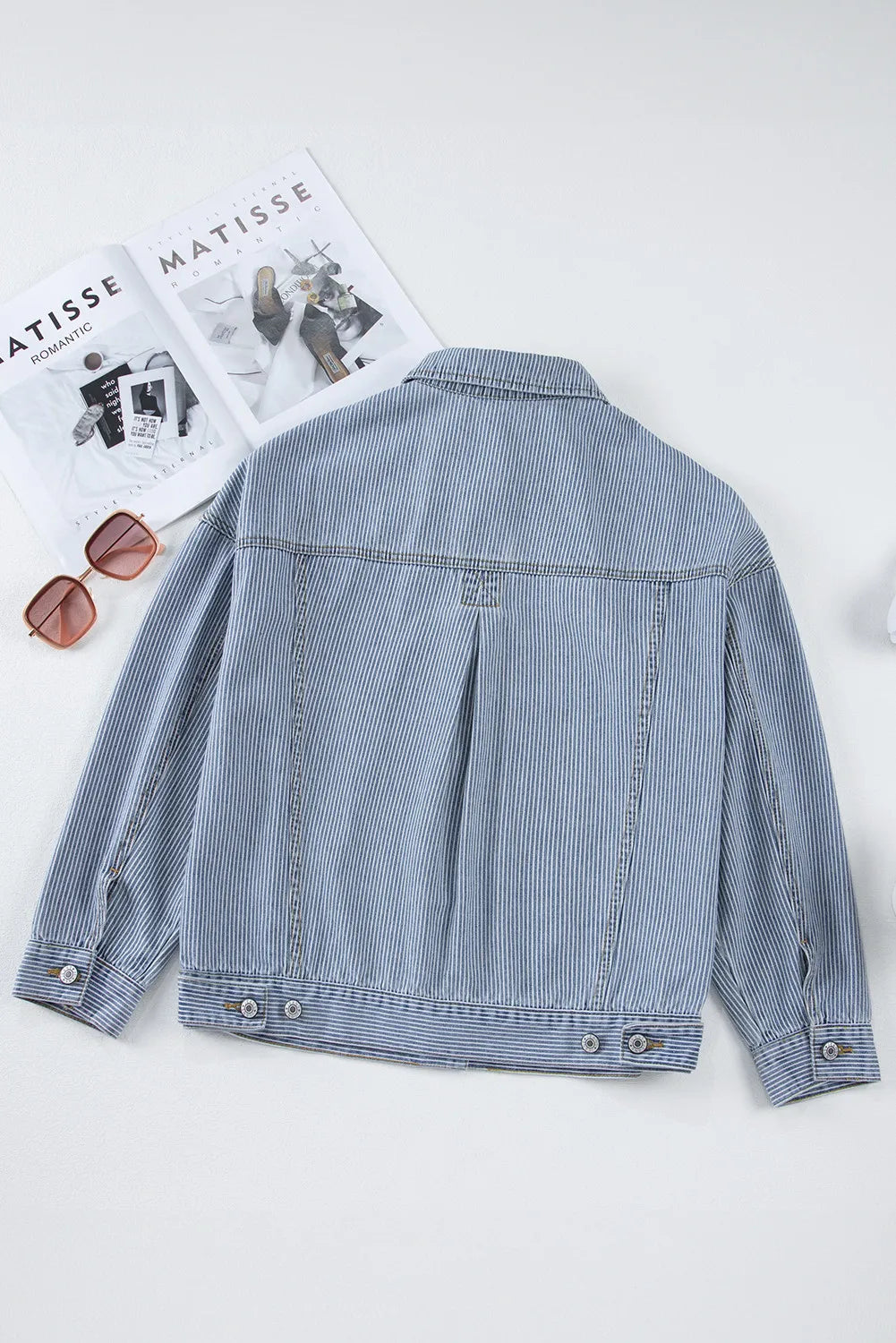 Striped Button Up Long Sleeve Denim Jacket Trendsi