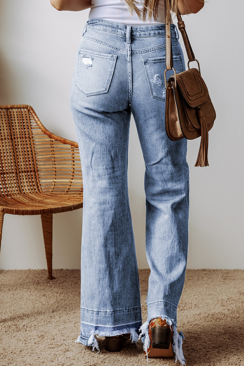 Raw Hem Bootcut Jeans with Pockets Trendsi