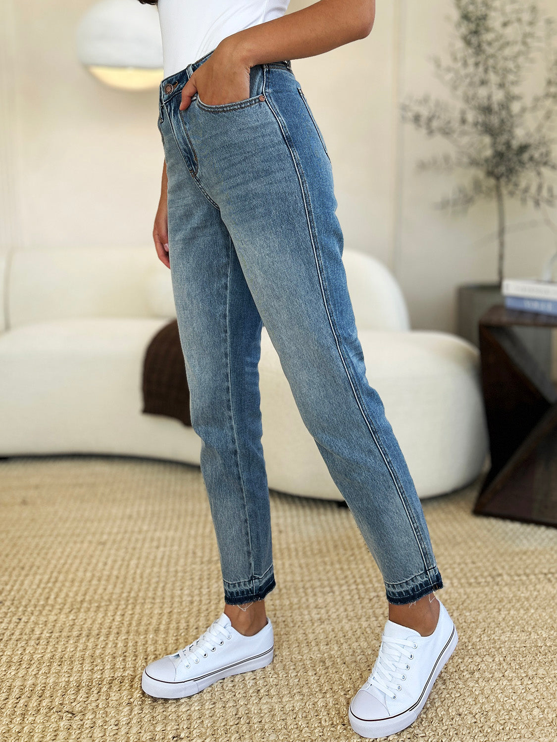 Judy Blue Full Size Mid Rise Rigid Magic Release Hem Jeans - Shop All Around Divas