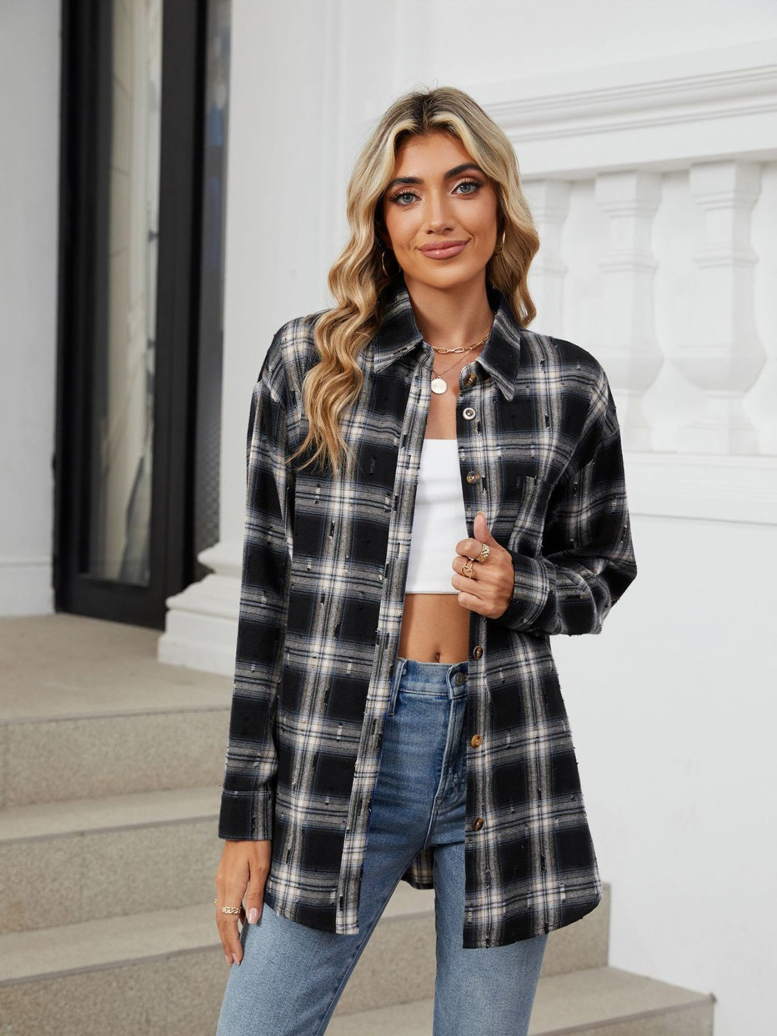 Plaid Button Up Long Sleeve Shirt - 4 Styles Trendsi