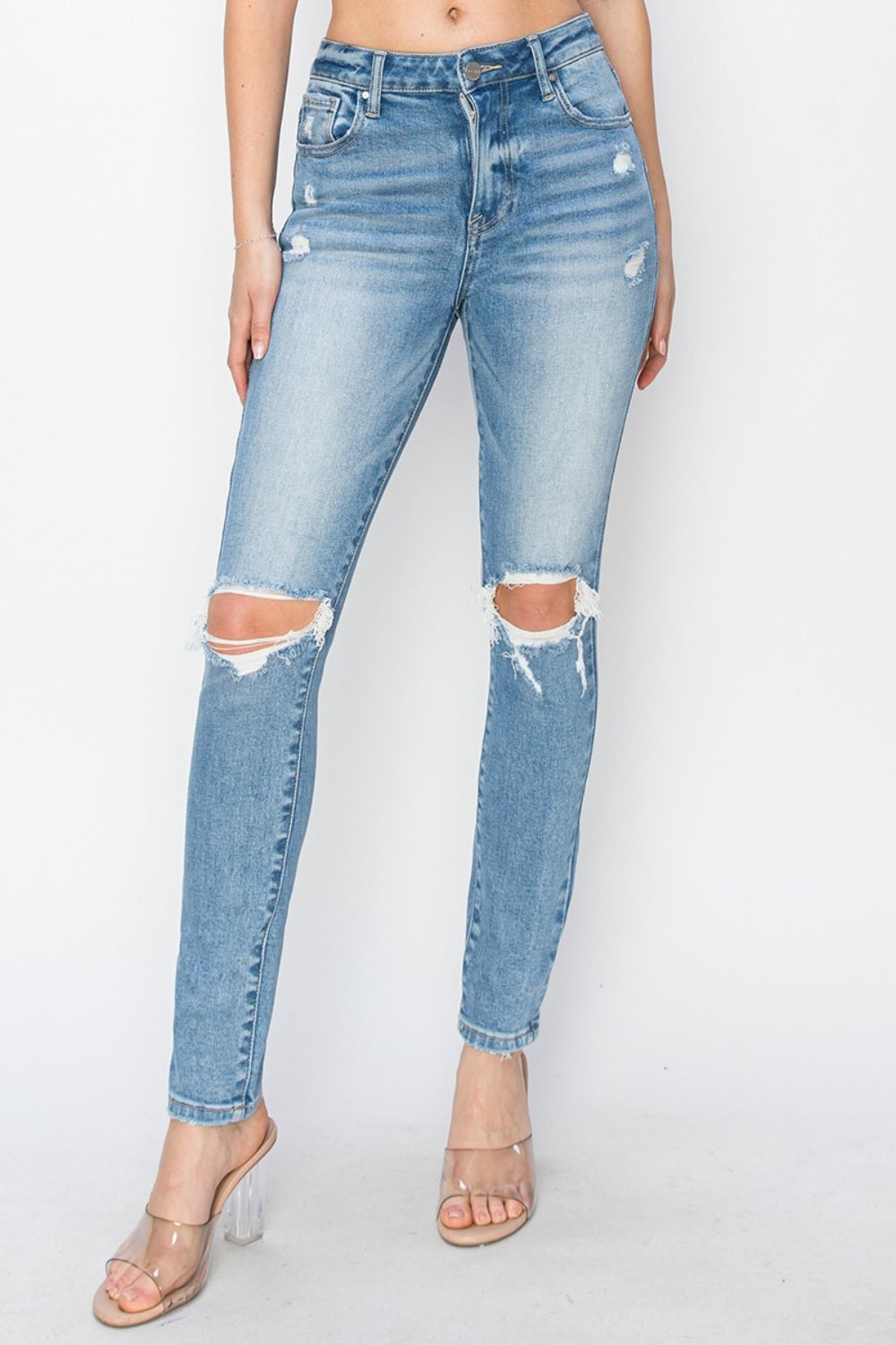 Risen Full Size High Rise Knee Distressed Skinny Jeans Trendsi