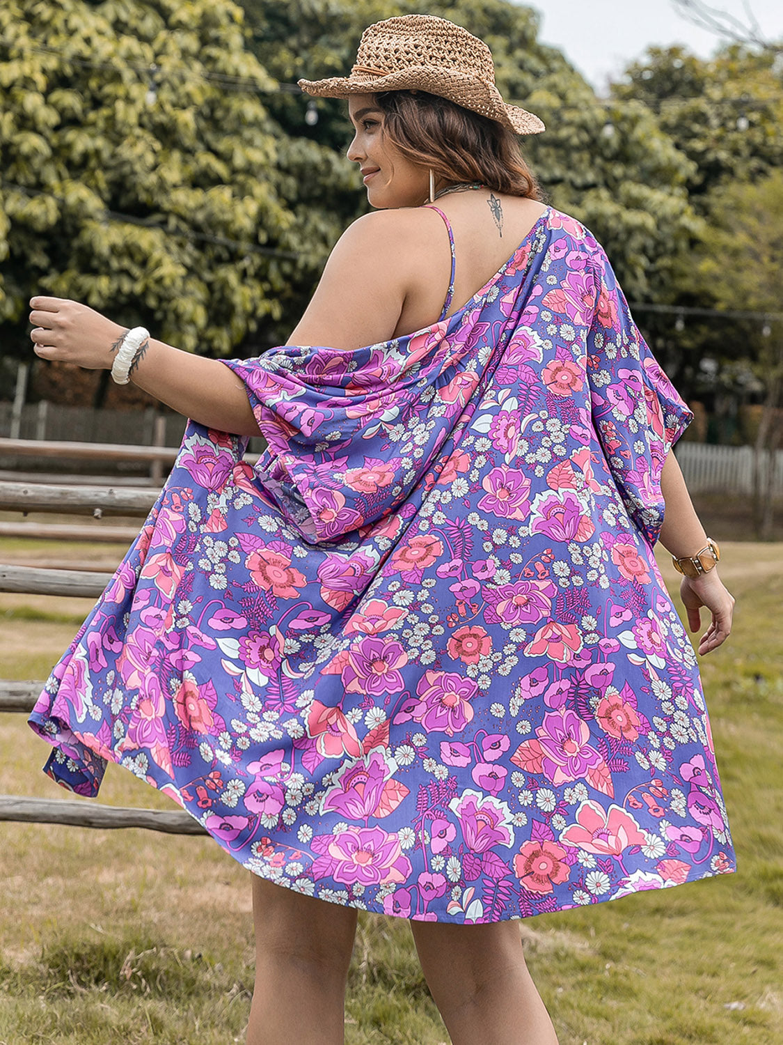 Plus Size Printed Cami, Open Front Cover Up and Shorts Set - Shop All Around Divas