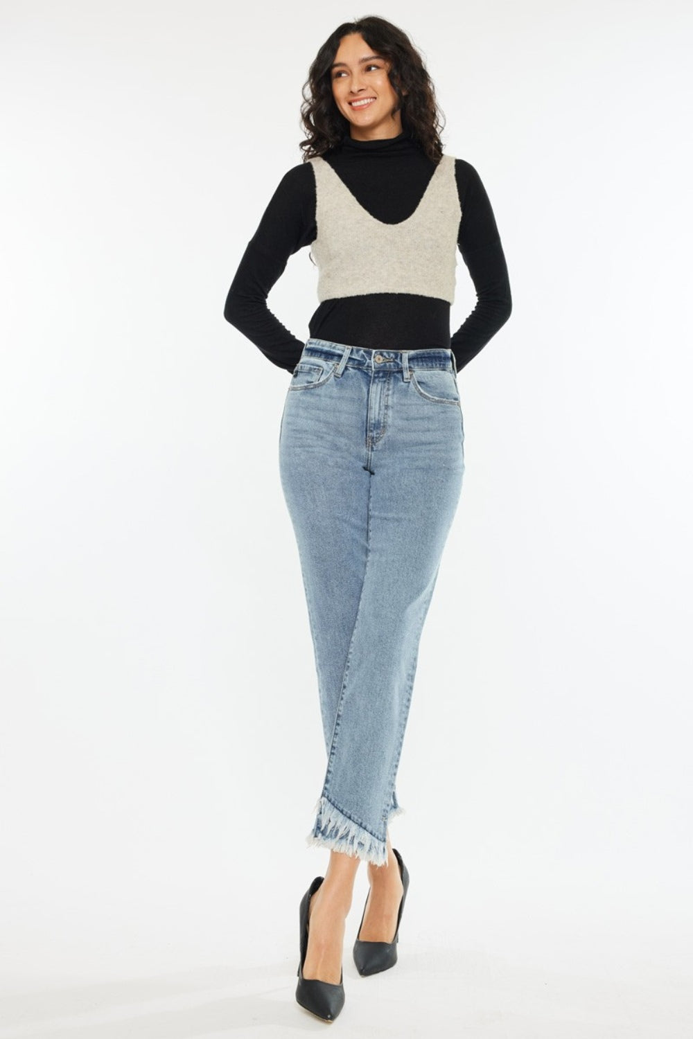 Kancan Raw Hem High Rise Straight Jeans Trendsi